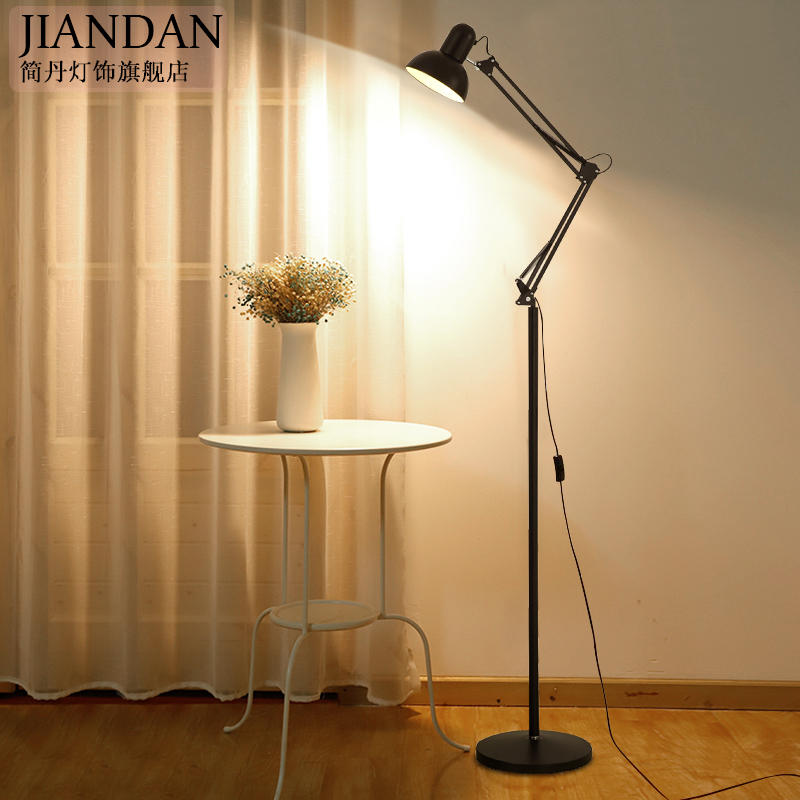 Long-Arm Foldable Full-Spectrum Floor Lamp, Eye-Protection Study Led Remote-Controlled Nordic Style Standing Lamp for Living Room, Bedroom, Study