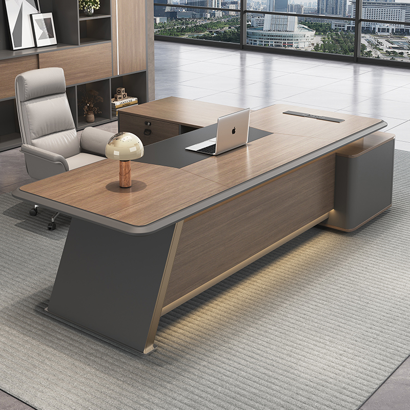 Light Luxury Boss Desk, Simple, Modern and High-End Manager Ceo Desk, Single Small Executive Desk with Side Cabinet