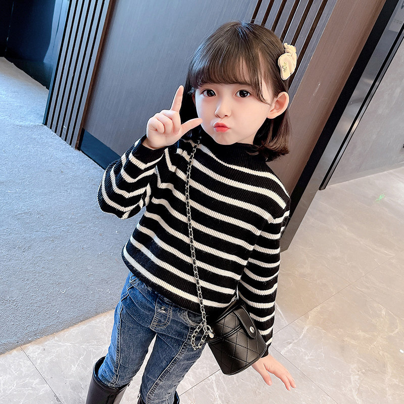Girl Knit Sweaters Autumn Winter 2021 New Children Women's Baby Girl Thin Strips 100 Ride The Undershirt Winter