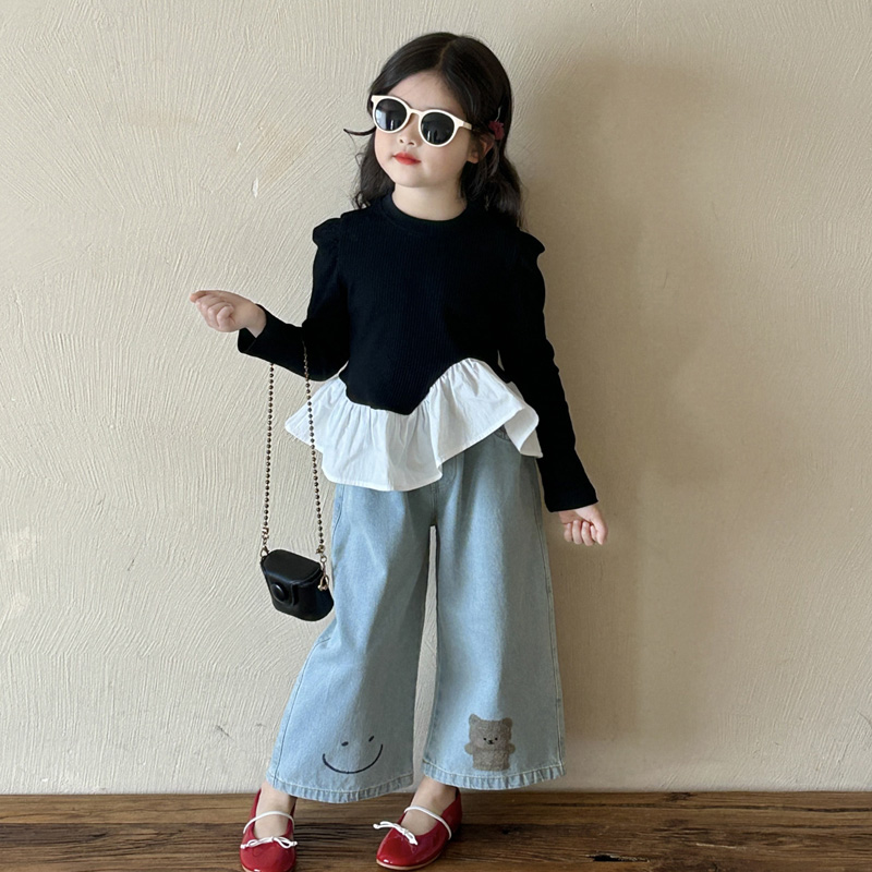 女の子韓国風レースステッチ長袖Tシャツ春2025新作子供女の子おしゃれトップス春秋