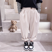 Girl Light Core Suede Pants Spring Autumn 2022 New Children Han Edition Foreign Air Old Daddy Pants Baby Loose Casual Pants Tide