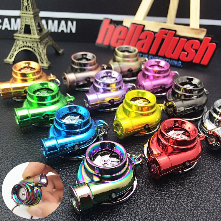 Cross-Border Popular Car Modification Led Light Creative High-End Metal Keychain Turbocharger Key Pendant