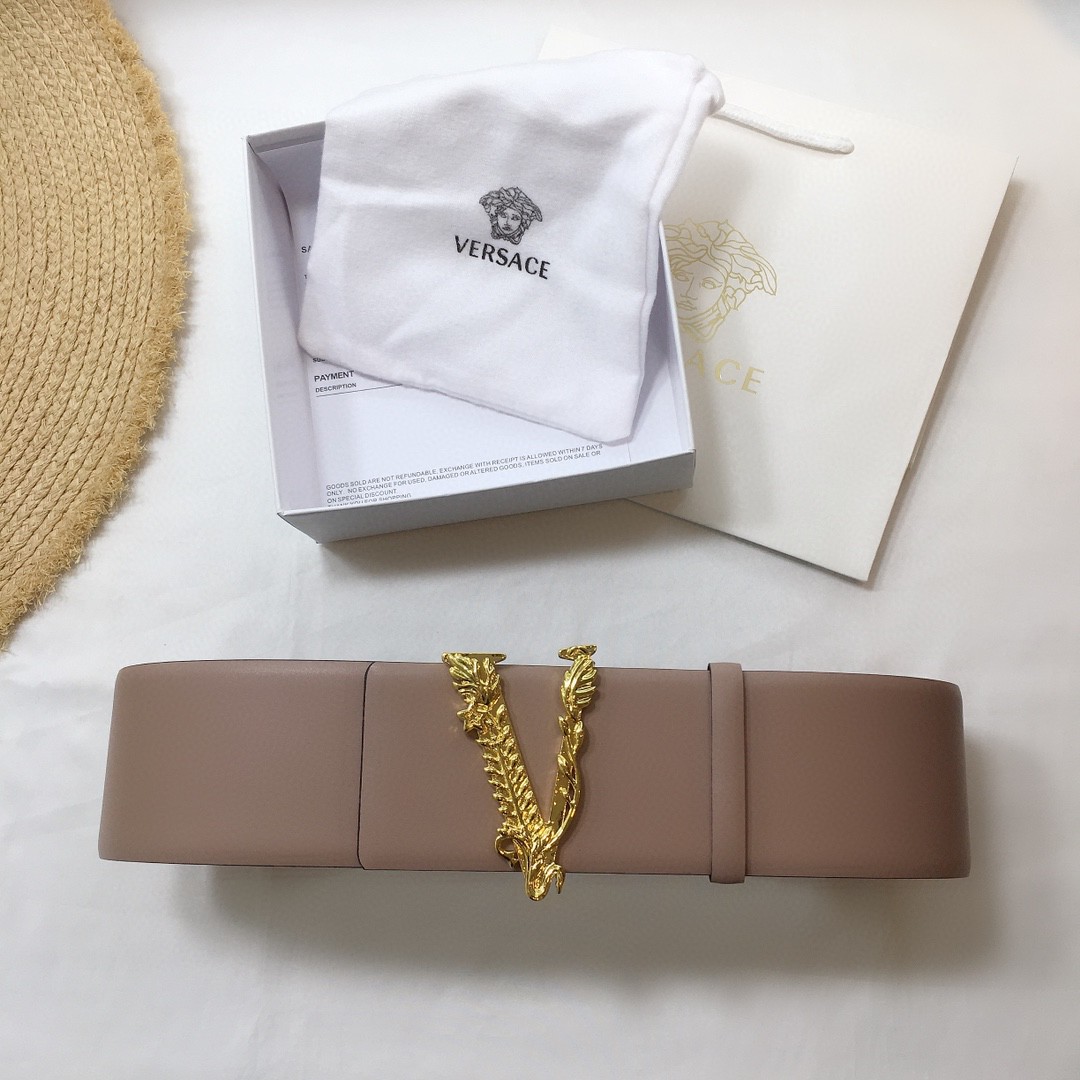 Style 1Versace Versace ma'am Medusa cowhide belt Belt Old silver Bright gold wire drawing Gun black 7c m