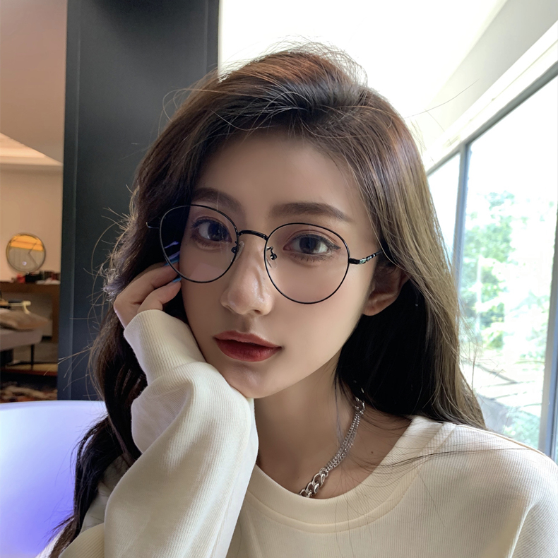 Sweeping the black storm Jiang Shuying with the same glasses net red gold wire myopia glasses frame female round flat mirror element face artifact