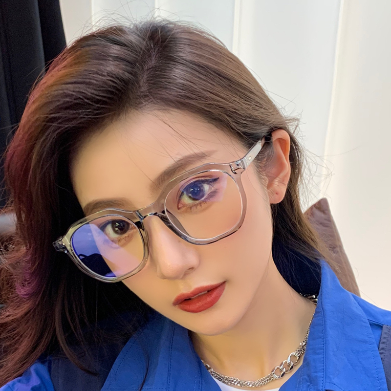 2021 new gray frame anti-blue light glasses female ins wind anti-radiation eye protection big face thin with myopia male