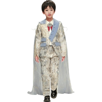 2024 New Childrens Catwalk National Fashion Suit Suit Boys Jacquard Satin Dress Little Boy Stage Performance Clothing