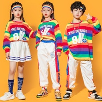 Children cheerleader acting out of school Primary school childrens kindergarten cheerleaders Rainbow suit hip hop Chaugho Street dance performance clothes