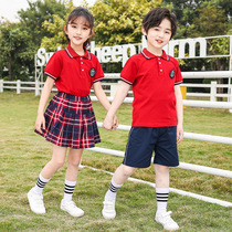 Primary school uniforms Children short sleeves Skirt Sports Suit Kindergarten Landscaped Red Yellow Graduation Photo Class summer