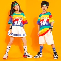 Children Rainbow short sleeve acting out of the student Summer Games cheerleading dance suit Boy Street Dance Tide Suit Suit