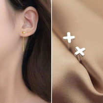 Earrings Titanium Steel Royal Gold Pearl Round Pearl Flow Su Line Long Earrings Fairy Goddess Super Fairy Hitch