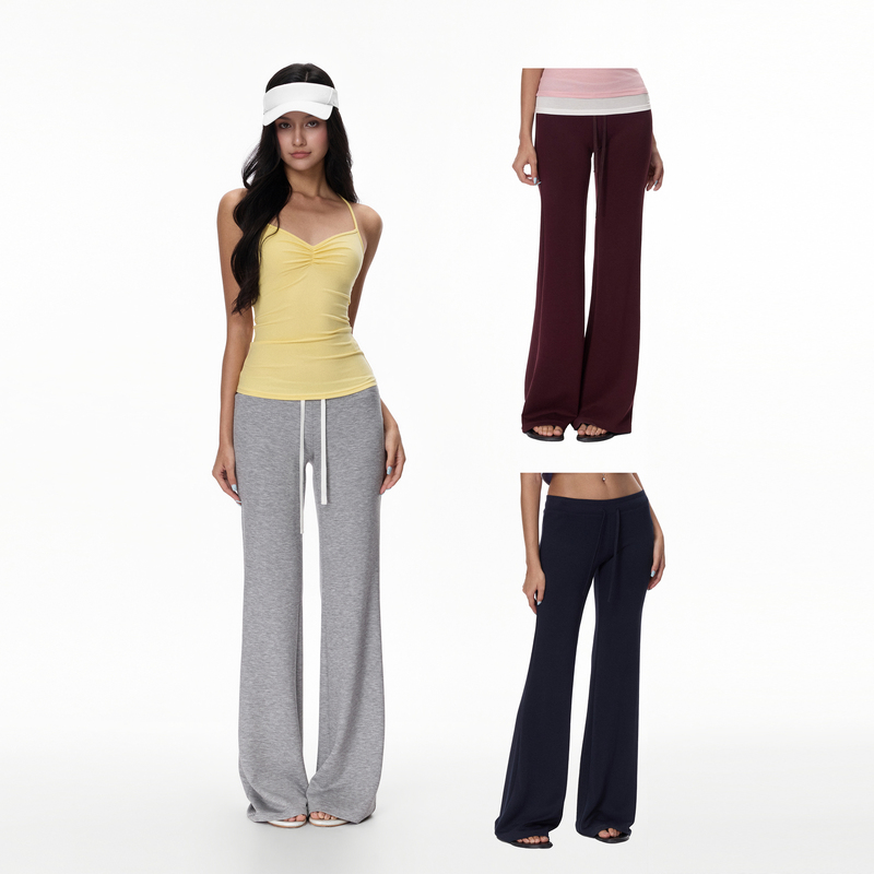 Jim Kennet Low-Waist Drawstring Flared Air-Stretch Casual Knit Pants