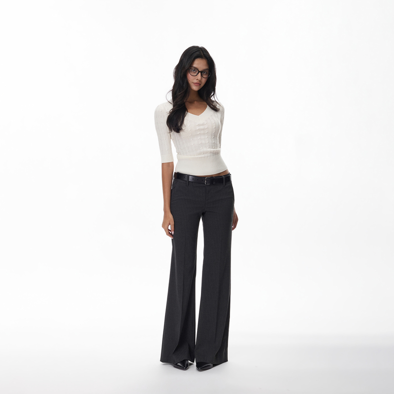 Jim Kennet Low-Waist Striped Slim-Fit Flared Casual Suit Pants