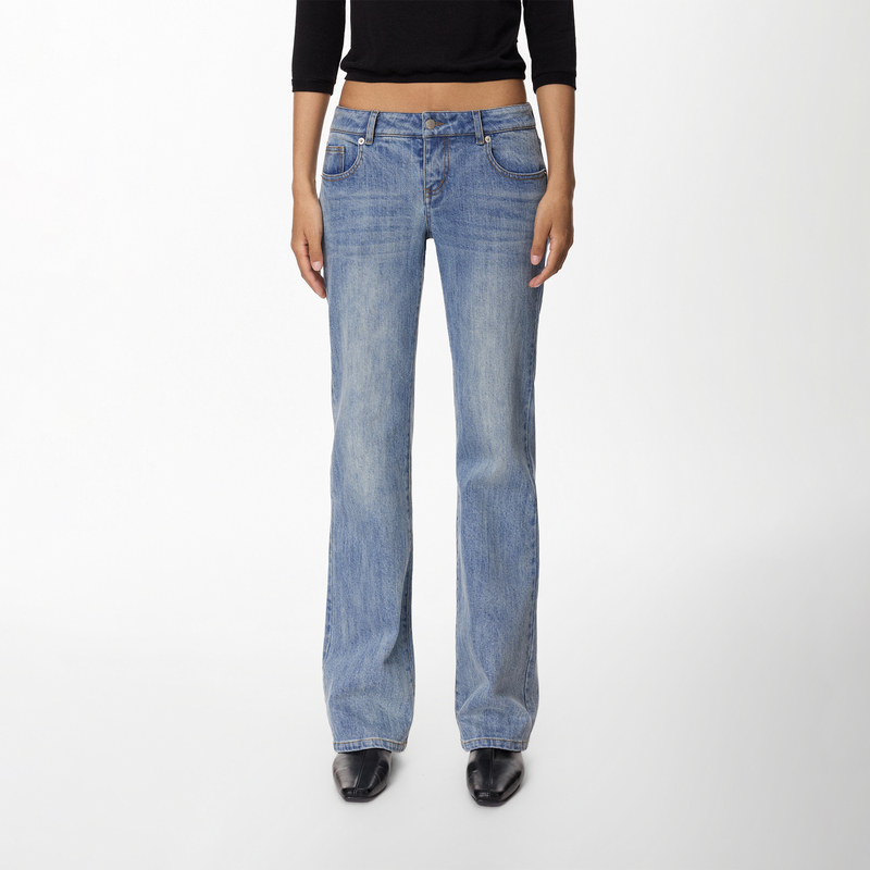 Jim Kennet Low-Rise Light Blue Distressed Washed Flared Jeans