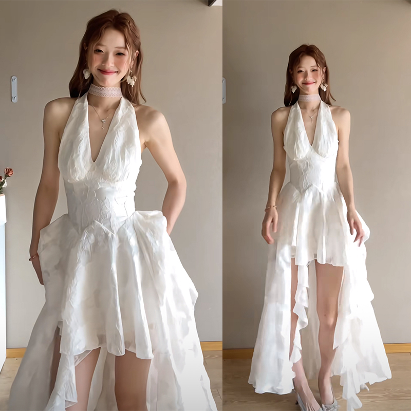 Summer White Long Halter Neck Dress for Women, Suitable for Beach Vacations and Parties, New 2026 Long Dress, Light Formal Dress