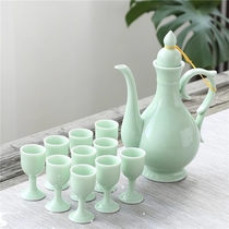 Blue and white porcelain wine set ancient style flask ancient ceramic white wine cup Chinese goblet household wine divider wine cup set