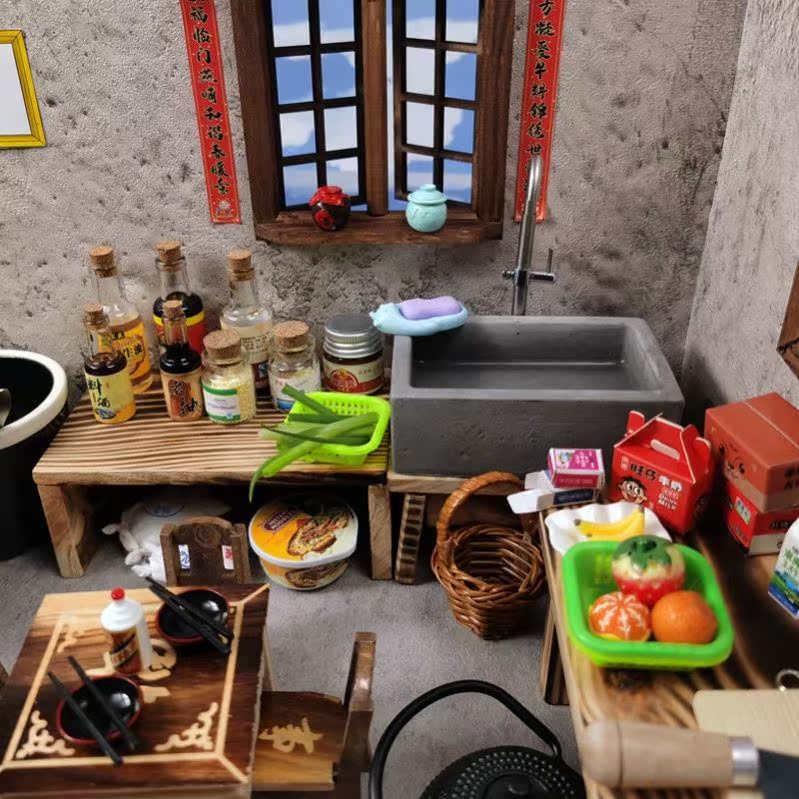 Mini Small Kitchen Toys Genuine Cooking Farm House Food Play Microminiature House Mini Small Kitchen Full Set Children Net Red