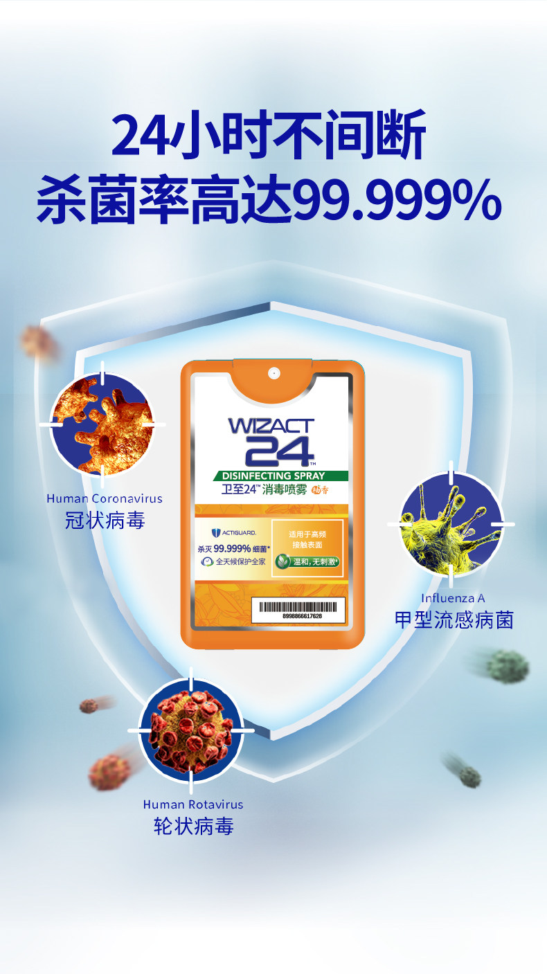 Wizact24  卫至24 便携式消毒喷雾 18mL*4片 双重优惠折后￥19.9包邮