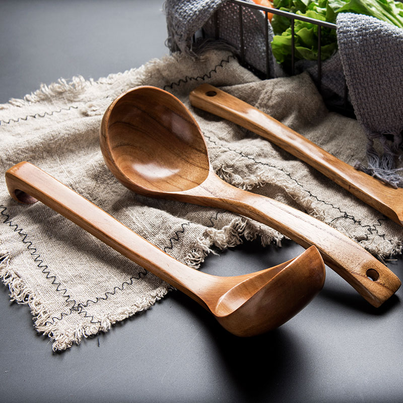 Japanese-style wooden spoon long handle with hook large soup spoon porridge spoon porridge spoon large wooden spoon hot pot spoon household