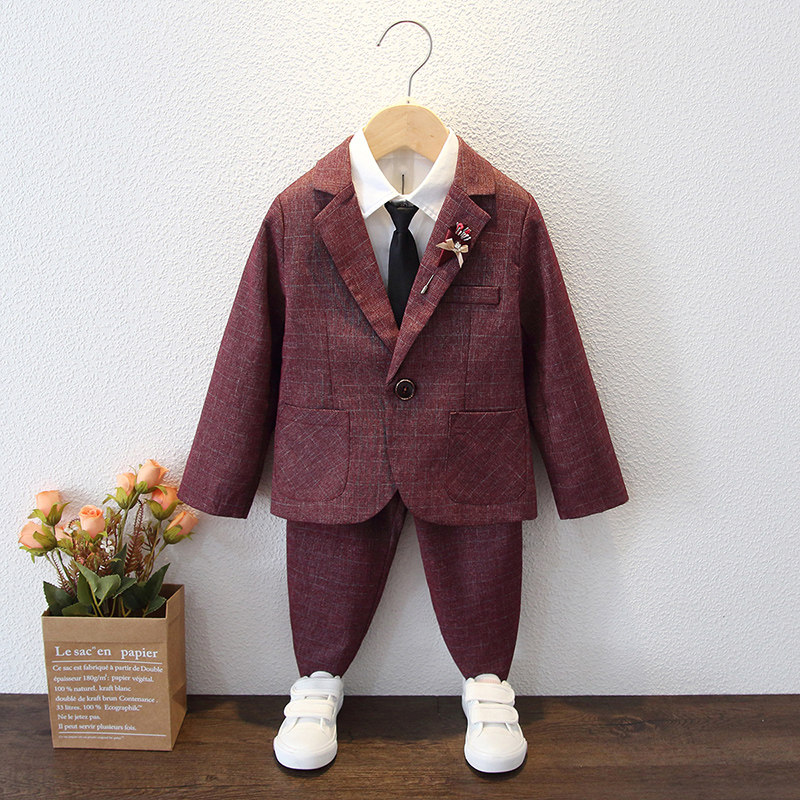 Boy suit 2022 new spring autumn flower boy wedding small host baby birthday suit children gown suit