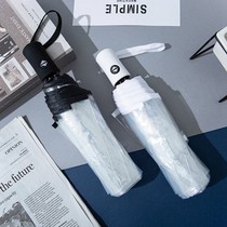 Transparent umbrella foldable full automatic white plastic trifold umbrella personality male and female small frescoed student online red umbrella