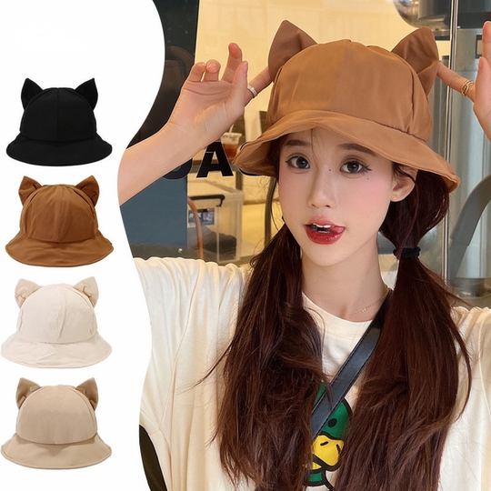 Maternity Outing Hat, Cute Women's Cat Ear Bucket Hat, Large Head Circumference Chemotherapy Hat, Basin Hat, Spring and Summer Sunshade Fashion