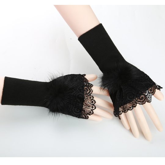 Cashmere arm sleeves, fashionable fake sleeves, women's autumn and winter long knitted wrist warm sleeves, lace cuff decoration