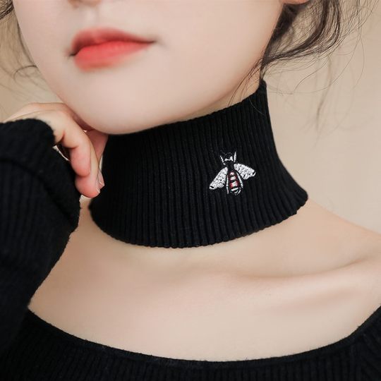 Half-High Collar Neck Warmer, New Winter Style, Covers Neck Lines and Scars, Embroidered Fake Collar, Women's Knitted Neck Scarf, Warm Scarf, Neck Protection