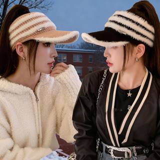 Women's Running Hat, Autumn and Winter Thickened Warm Knit Hat, Outdoor Cycling Ear Protection Hat, Open-Top Baseball Cap