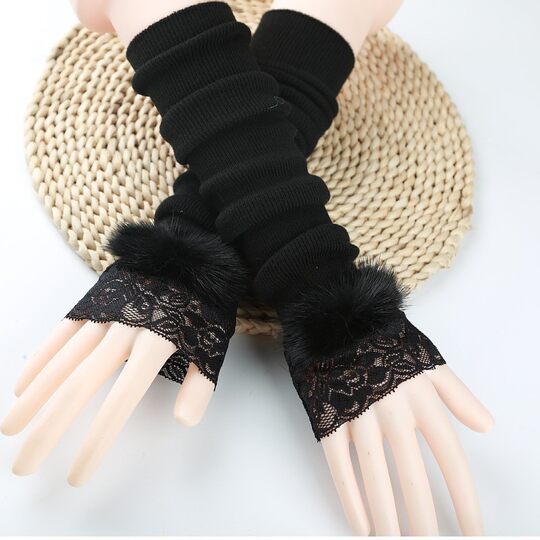 Cotton Arm Warmers, Faux Wool Cashmere Fake Sleeves, Sweater Decorative Cuffs, Autumn and Winter Women's Warm Fleece-Lined Lace