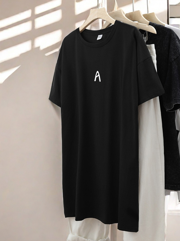European Style Oversized T-Shirt Dress for Women, Mid-Length, Covers the Butt and Hip, Plus Size, Tall Version, Extended Length T-Shirt Dress