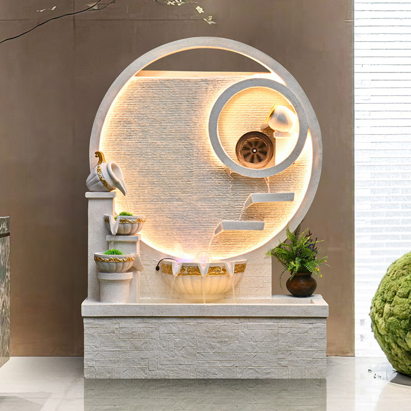 European-Style Creative Water Curtain Wall Fish Tank Living Room Office Courtyard Water Circulation Floor-Standing Fortune-Attracting Water Screen Ornament