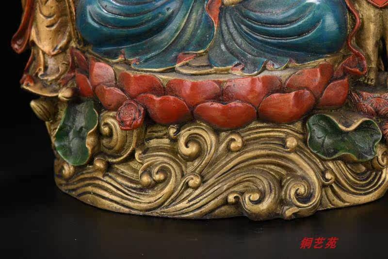 (Hui Poly) Ancient playing with antique collections pure bronze with gold color painted and sent son Guanyin Buddha statue to be dedicated to home