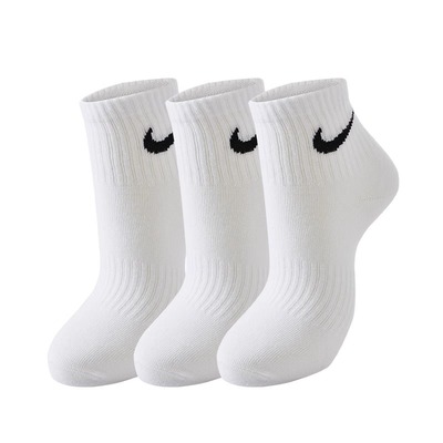 袜子男纯棉女中筒高筒短袜运动跑步篮球袜精英毛巾底白色-LL2