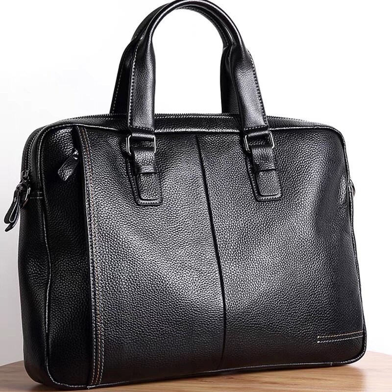 Light Extravagant Bull Leather Business Briefcase Men Large Capacity Genuine Leather Travel Handbag Casual Commuter Bag Single Shoulder Satchel-Taobao