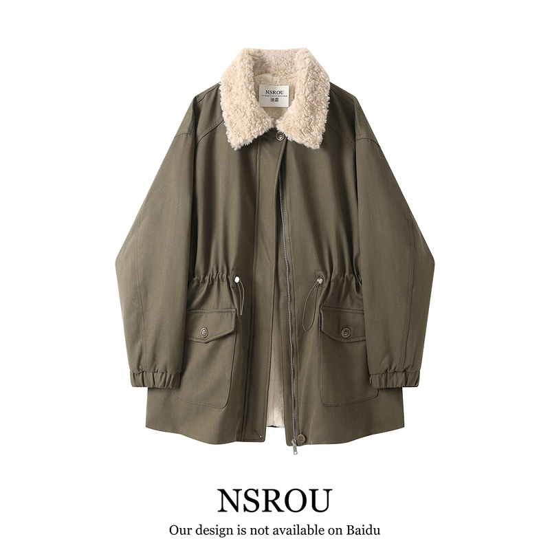 Mid-Length Retro Melard British Style Trench Coat for Women, Autumn and Winter, High-End, Super Nice-Looking, Fleece-Lined Parka