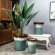 The ceramic special large-size courtyard with large caliber more than 30 in flower pots ground planting trees with high basin happiness tree tiger leather orchid basin