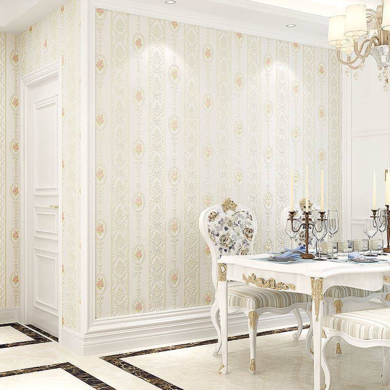 Thickened 3D vertical stripes non-woven wallpaper warm wedding room European-style pastoral living room bedroom wallpaper high-quality