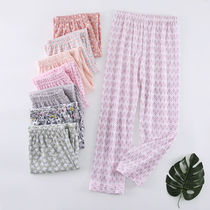 Pure Cotton Sleeping Pants Woman 100 All cotton Big code Month Sub-long Pants Up Pants Mid-Aged Mom Home Pants Spring Autumn Summer