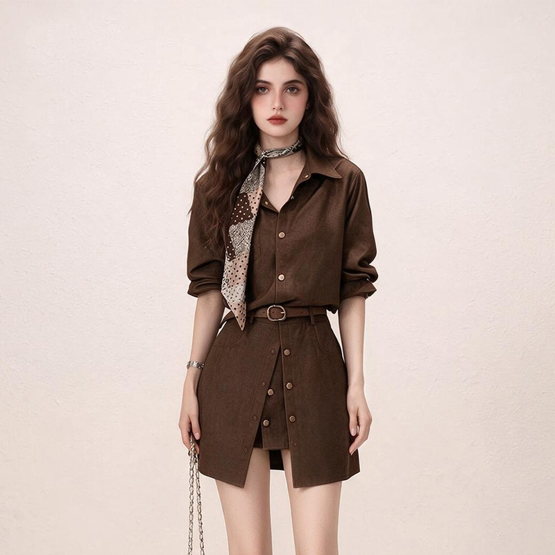 Shalldoer Minimalist High-End Two-Piece Set for Women, Fashionable Spring and Autumn Shirt and Elegant Short Skirt, Slimming Trendy Suit