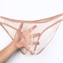 Mens Transparent Underwear Full Dew Fine Side Tidal Triangle U Convex Sacks Bag Low Cashew Sexy Mesh Veil Ultra Thin Breathable