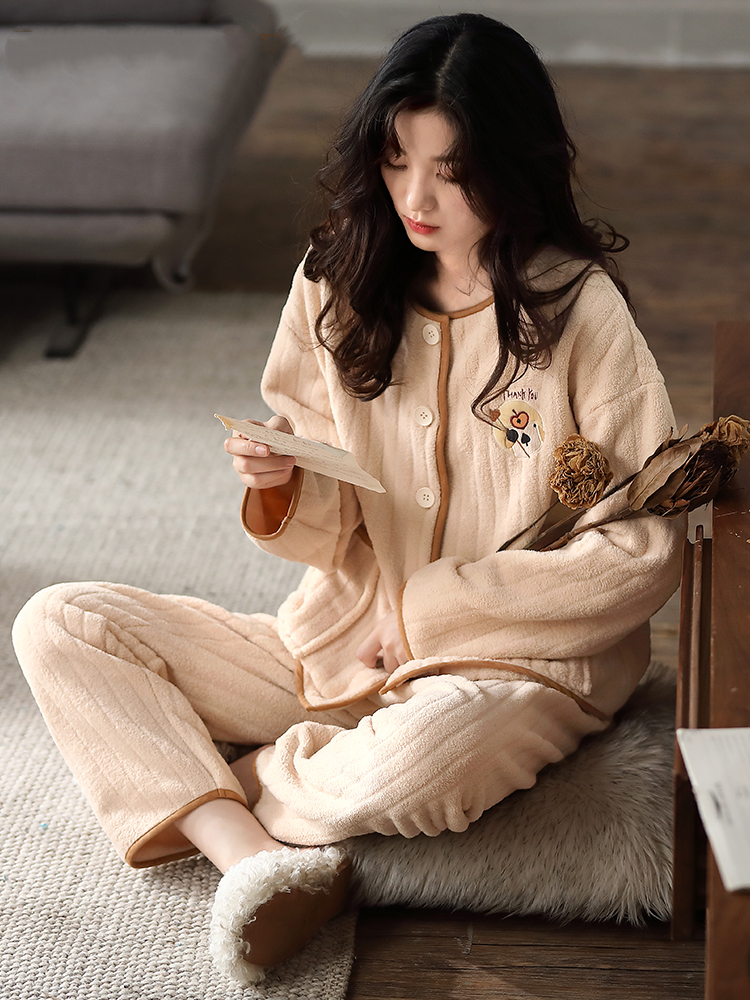 Sandro Vicari Light Luxury Coral Fleece Pajamas Women's Winter Thickened Plush Flannel Homewear