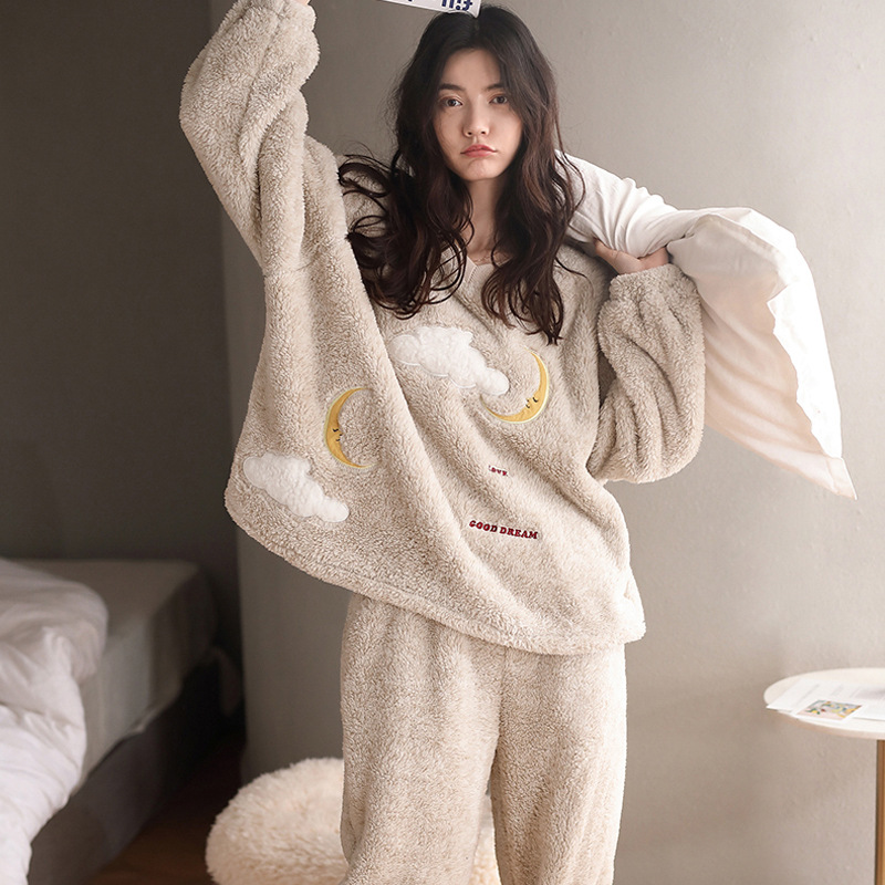 Sandro Vicari light luxury coral fleece warm pajamas women's winter thickened simple flannel homewear
