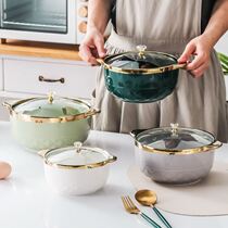 Large soup bowl extra-large net red binaural soup basin household 2021 new 10-inch ceramic 12-inch high-end with lid