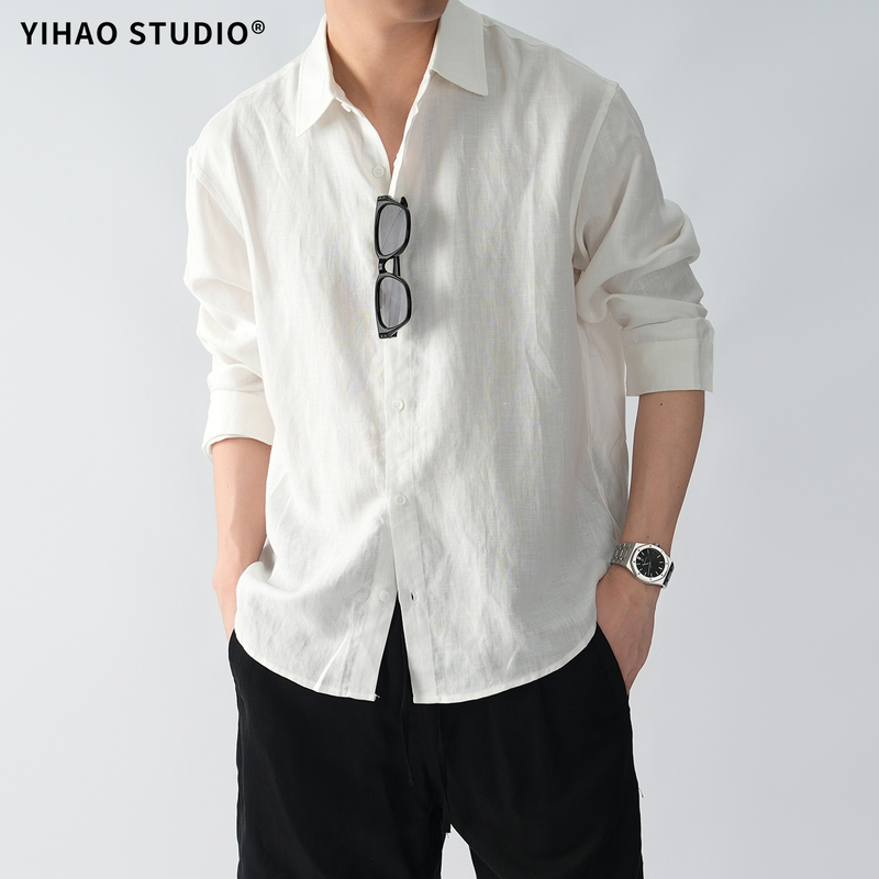 Yihao Studio Summer Thin Comfortable Breathable Shirt Men's Loose Long-Sleeved Tencel Linen Shirt Yihao Studio Summer Thin Comfortable Breathable Shirt Men's Loose Long-Sleeved Tencel Linen Shirt