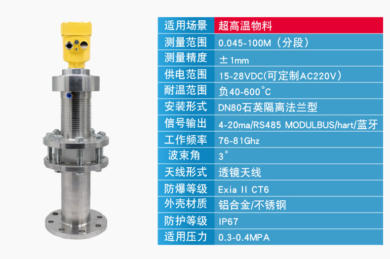 Уровнемер жидкости 智能高频雷达液位计防腐防爆80g料位物位水位防腐防爆导波220v Hueflow