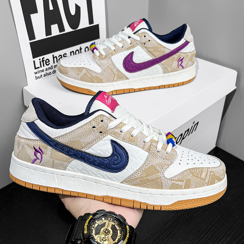 Aj Men's Shoes, San Taizi Ao Bing Low-Top Sneakers, Big Kids' Shoes, White and Purple, Student Versatile Casual Shoes, Air Force One