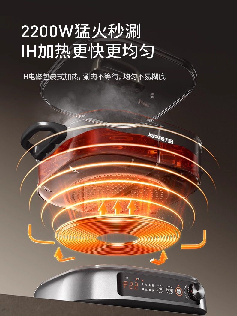 Joyoung Ih Induction Electric Hot Pot for Home Use, Split-Type Dual-Purpose Electric Cooker, Multifunctional Hot Pot for Steaming, Boiling, Stir-Frying, and Frying