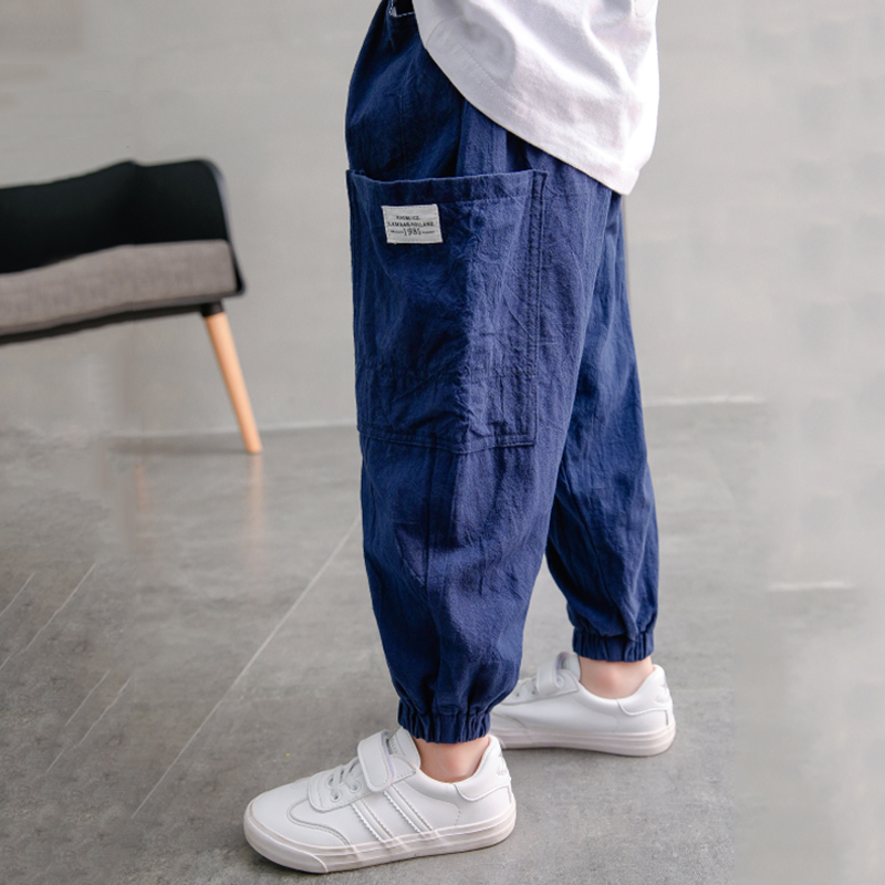 Boys' pants cotton and linen summer thin section 2022 new anti-mosquito pants small, medium and big boys Korean version handsome loose casual pants