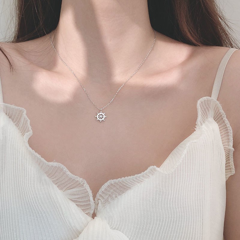 Necklace female summer pure silver without fade s925 pure silver boat rudder necklace woman light extravagant and small crowd design sense lock bone chain brief