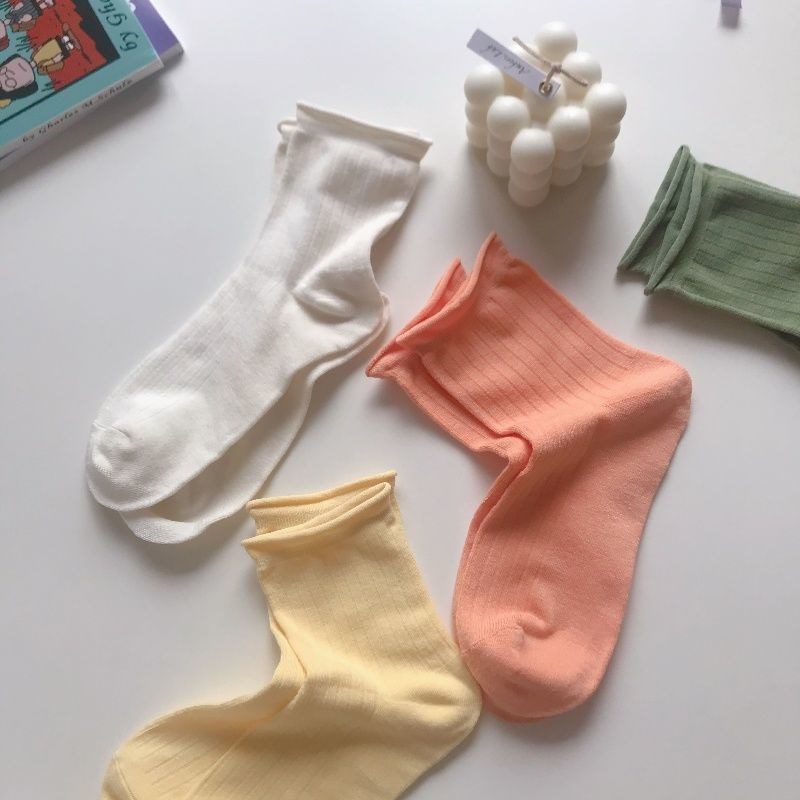 Disposable socks pure cotton Korean curling socks female Korean version mid-tube summer thin ins tide all-match cute Japanese